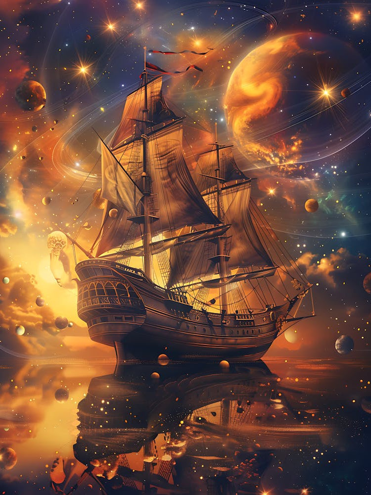 Fantasy Ship Floating in the Galaxy 22