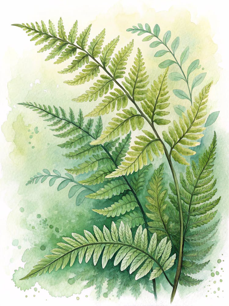 Oil Painting Style Watercolor Fern Fronds