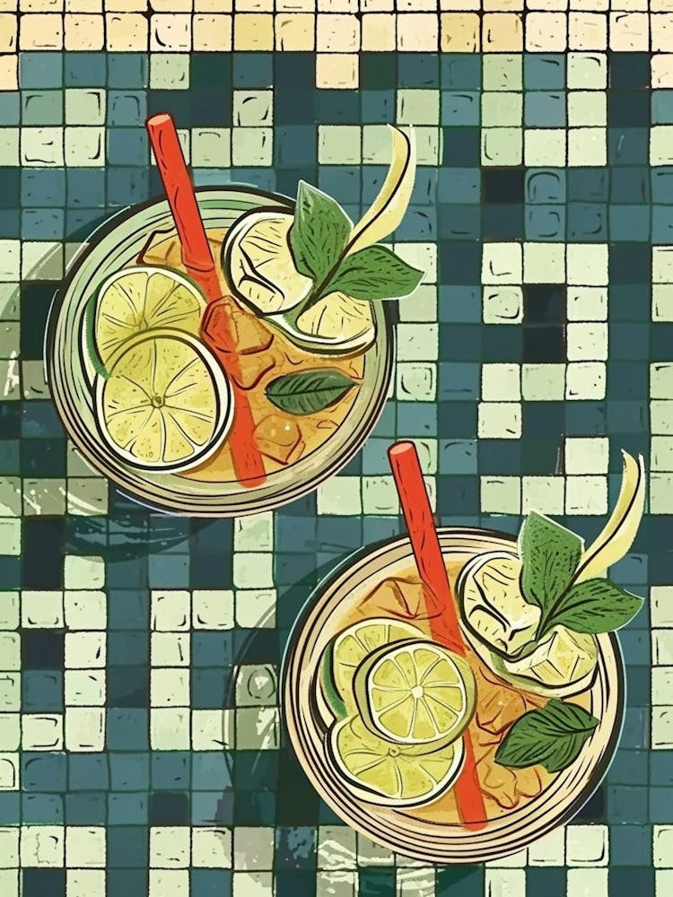 Birdseye View Of Cocktails On A Tiled Background