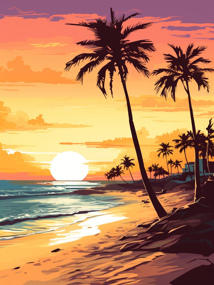 Fort Lauderdale Beach Florida With The Sun Set, Vibrant Painting 1