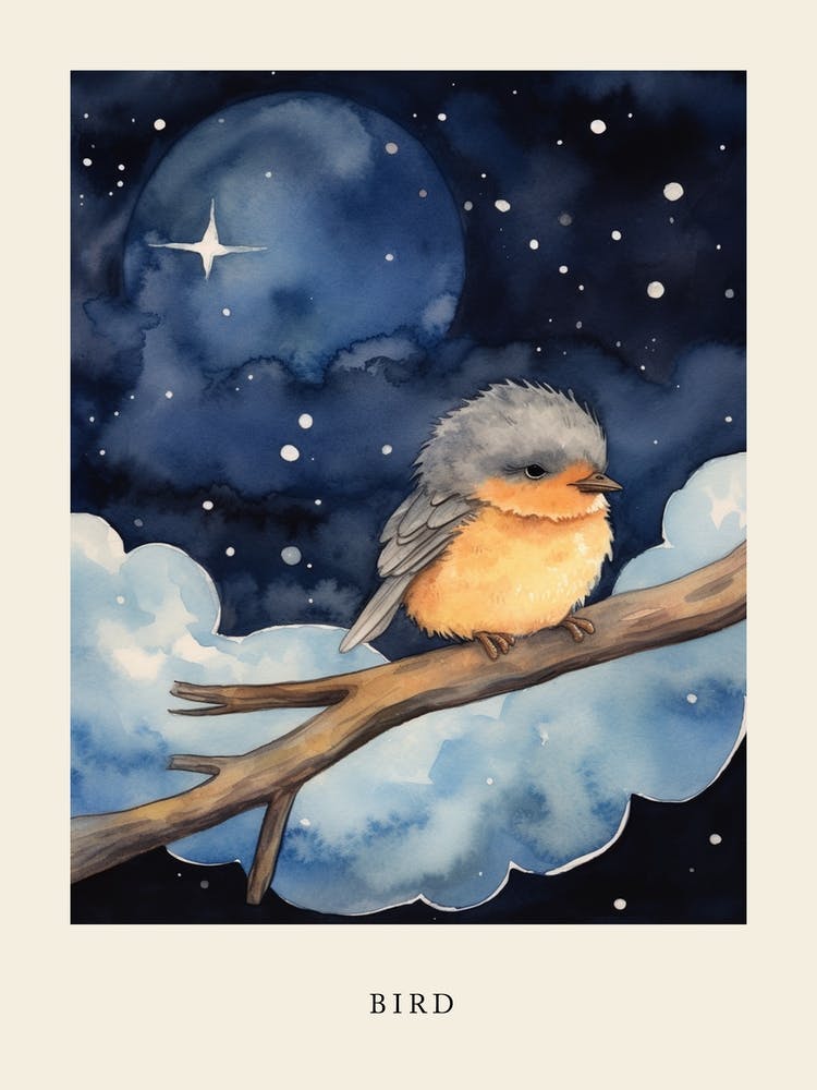 Baby Bird Sleeping In The Clouds Nursery Poster
