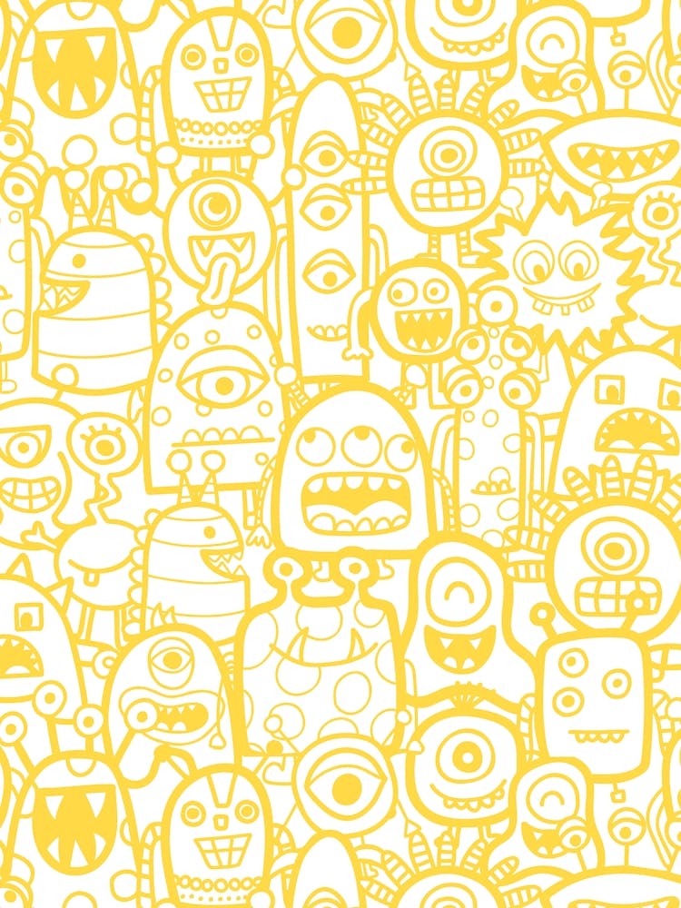 Cute Clusters of Monsters and Aliens Yellow and White Kids