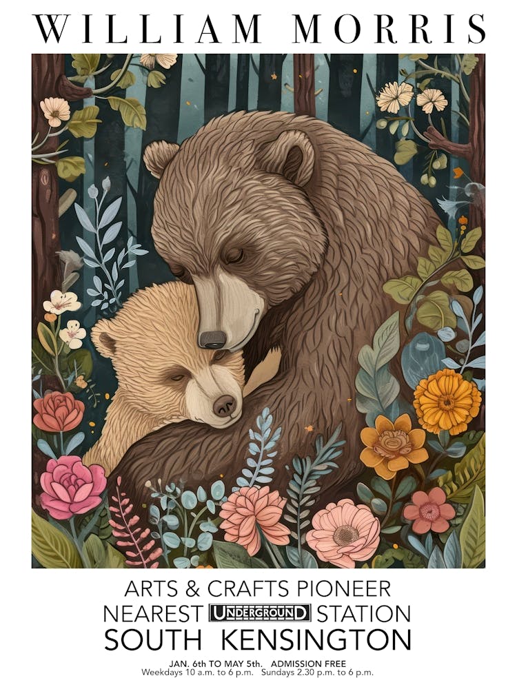 William Morris Print Mamma Bear Flowers Valentines Mothers Day Gift Botanical