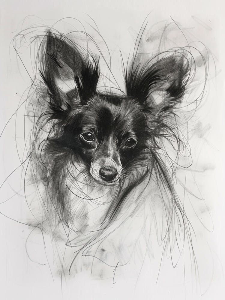 Papillon Dog Charcoal Line 4