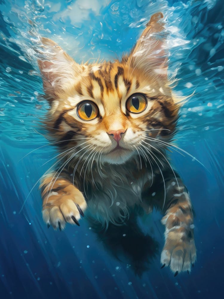 Cute Baby Cat Kitten Swimming under Water