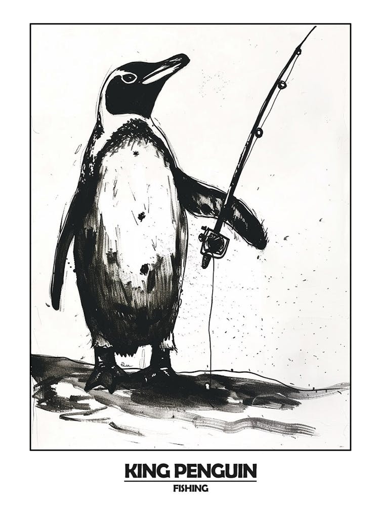 Penguin Fishing Poster