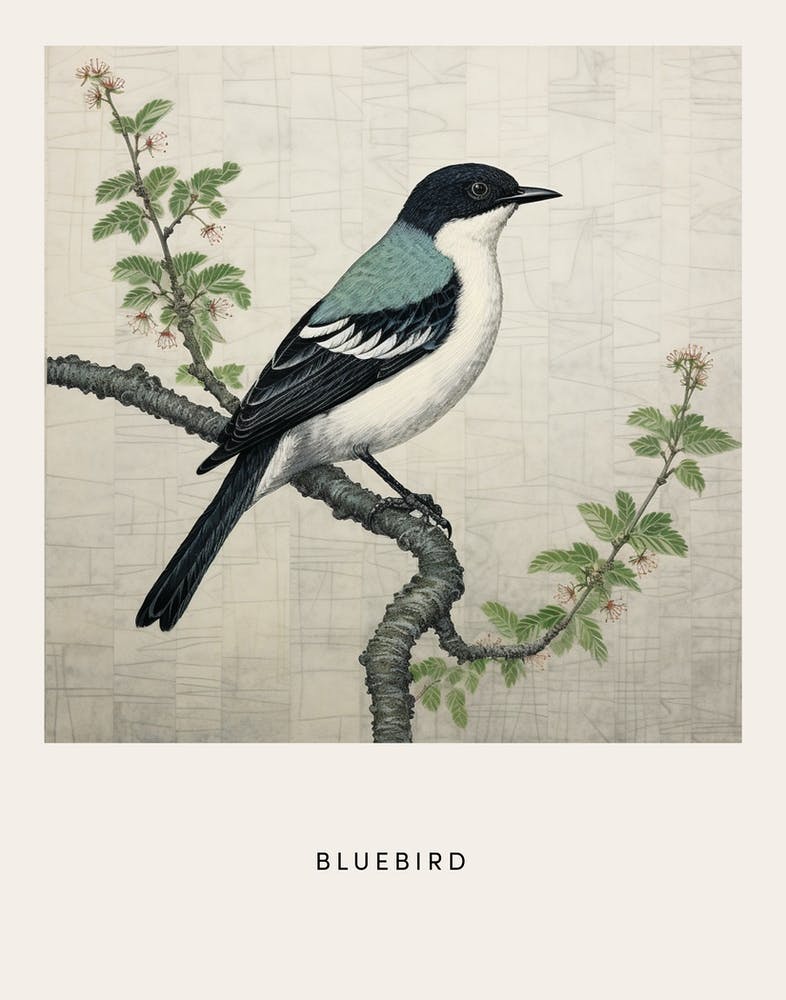 Ohara Koson Inspired Bird Painting Bluebird 3 Poster