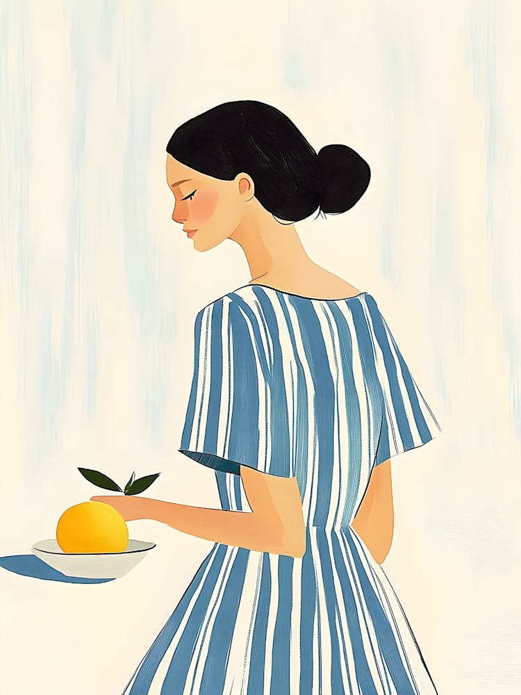 Illustration Of A Woman Holding An Orange