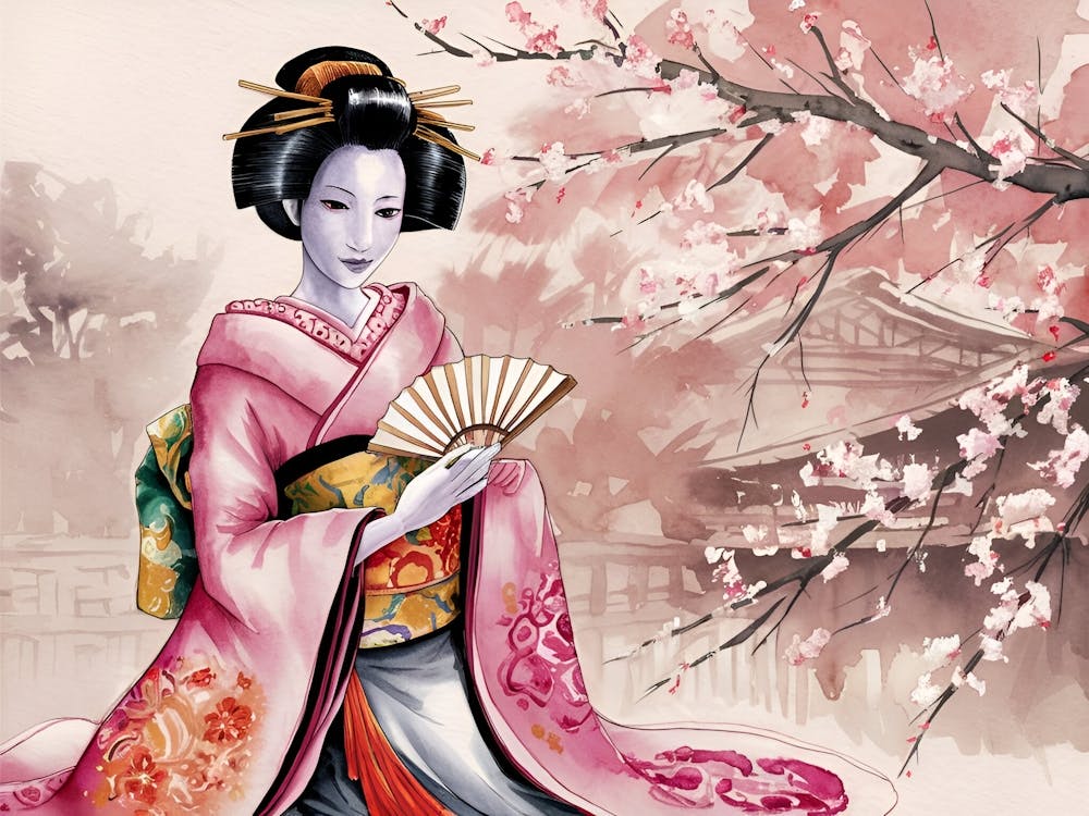 Japanese Geisha Sakura background