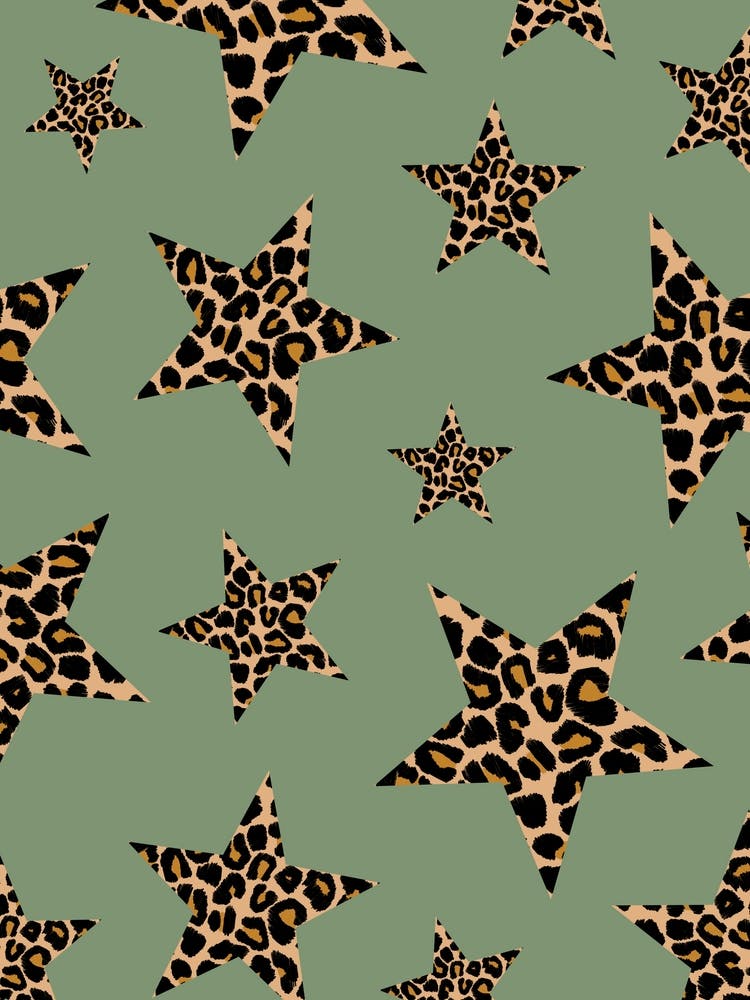 Leopard Print Stars on Green