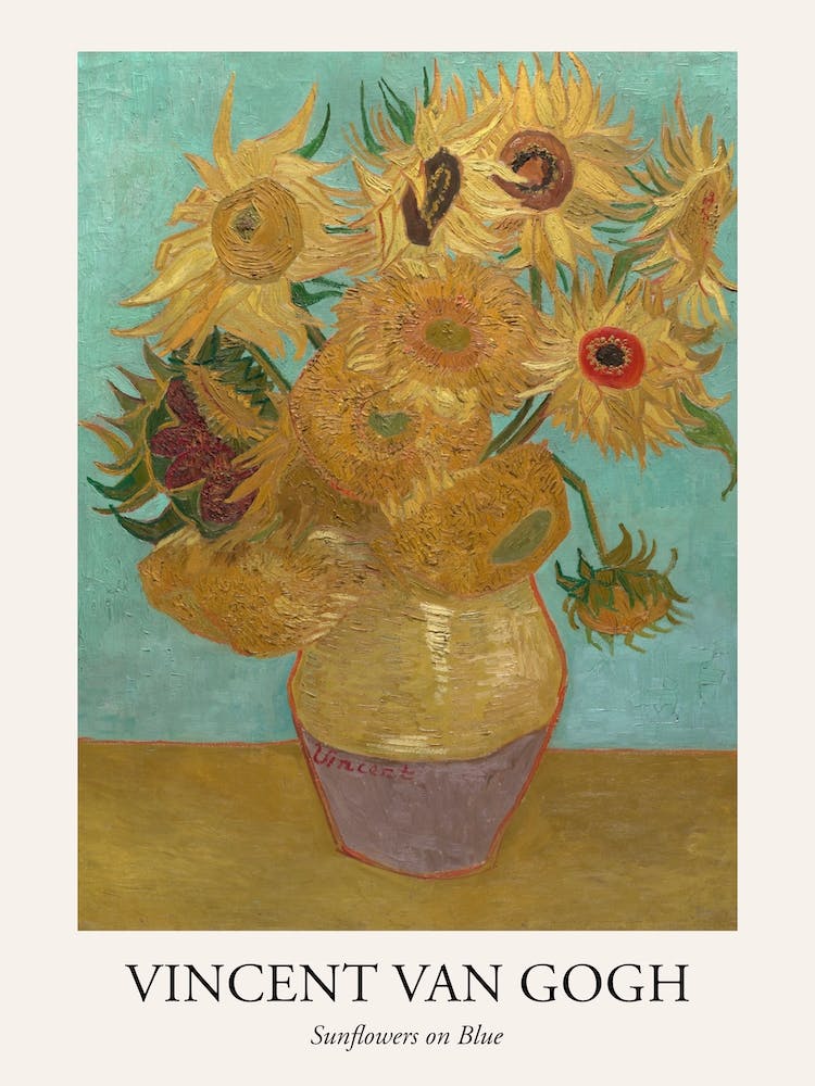 Sunflowers On Blue, Van Gogh Poster