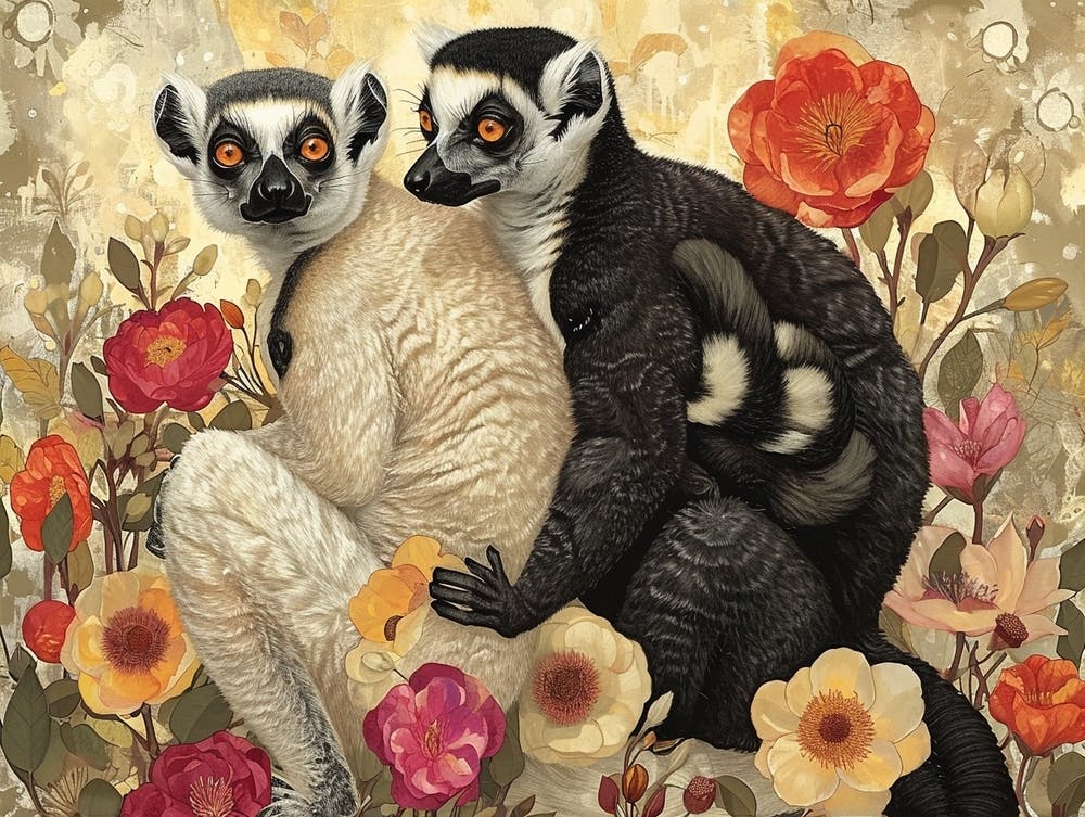 Floral Animal Illustration Lemur 1