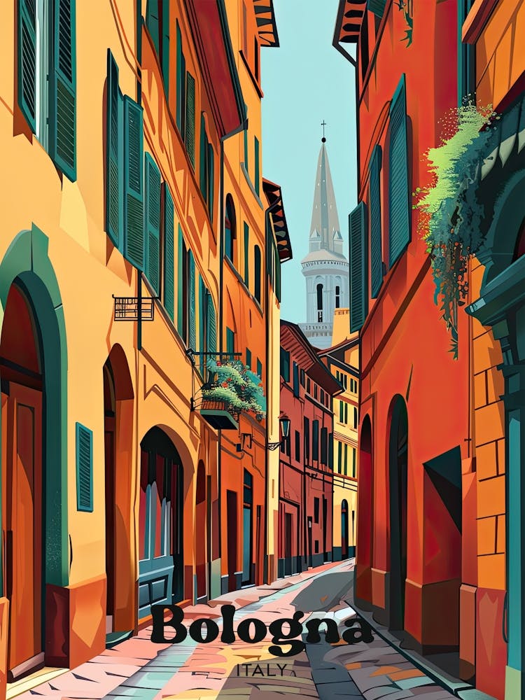 Bologna Italy Streetview Travel Illustration