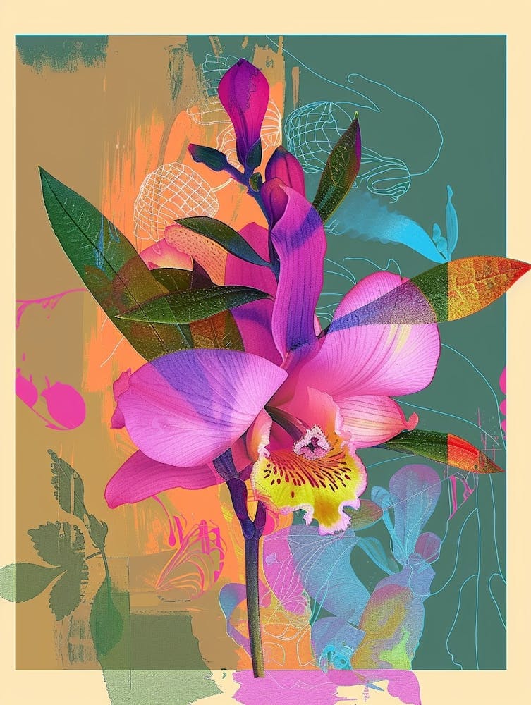 Freesia 2 Neon Flower Collage