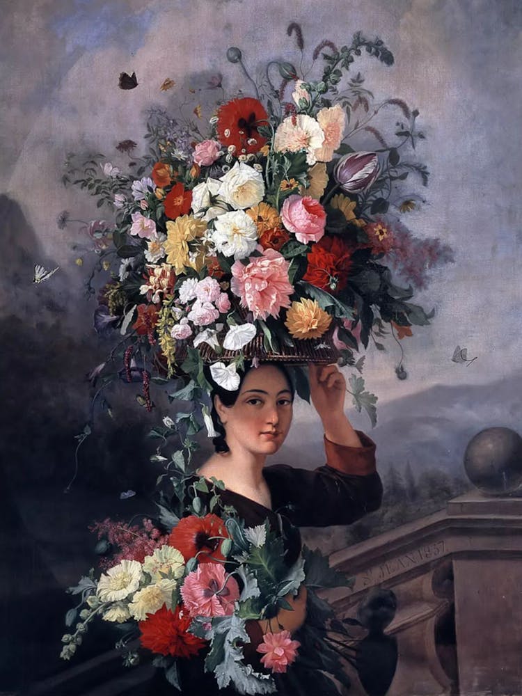 Woman With Flowers On Her Head