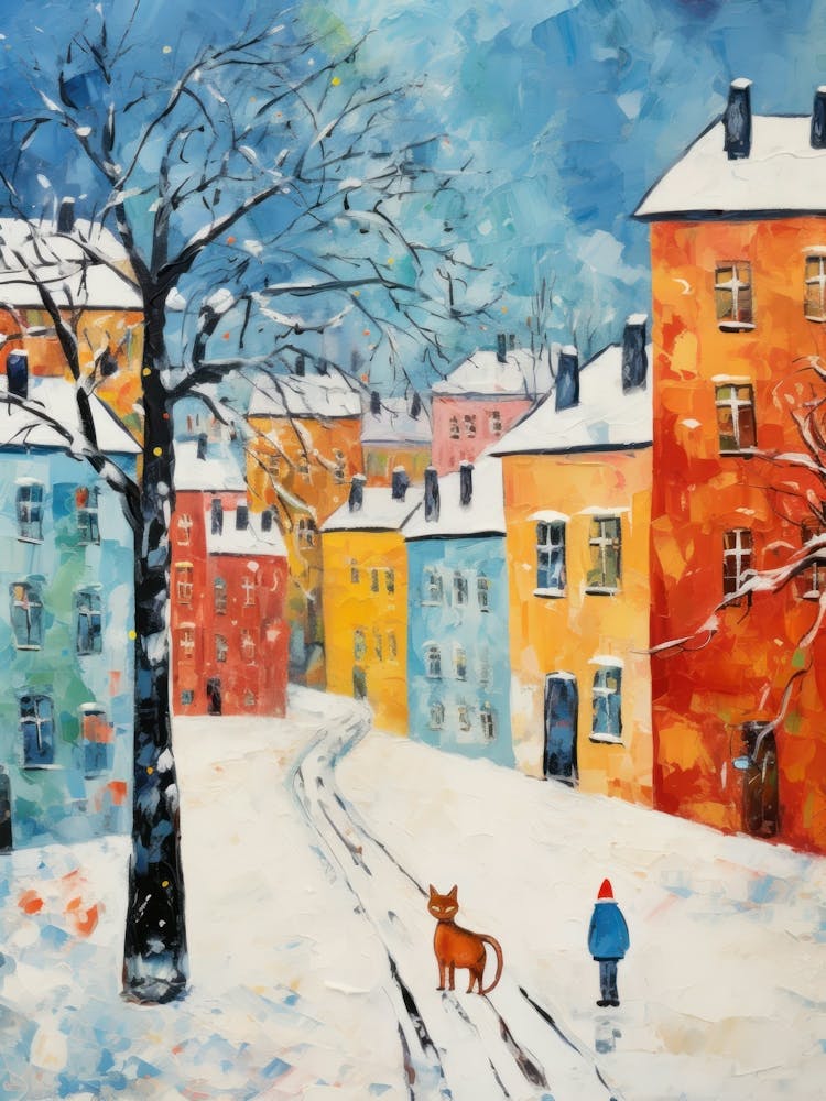 Cat In The Streets Of Stockholm   Sweden With Snow 2