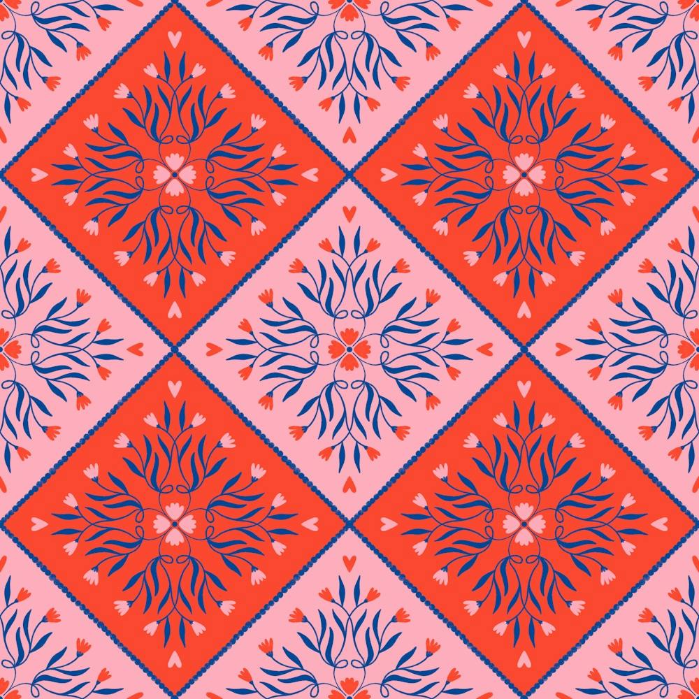 Floral Squares - blue, orange and pink
