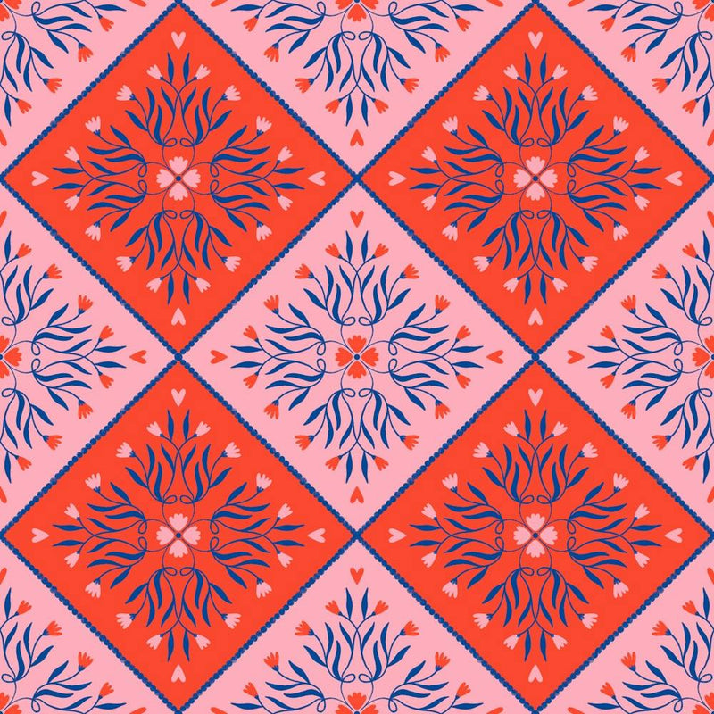 Floral Squares - blue, orange and pink