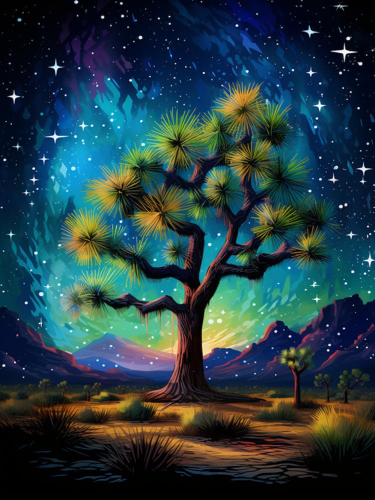 Joshua Tree With Starry Sky With Rain Drops Falling In Gold And Black (1)