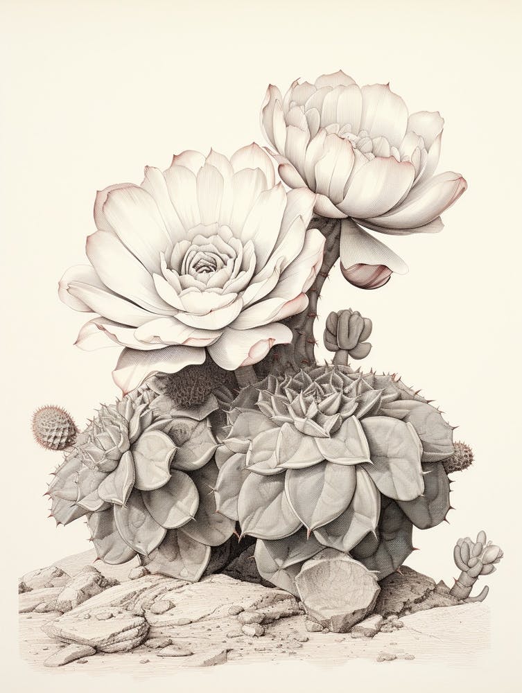 Vintage Cactus Illustration Acanthocalycium Cactus B&W