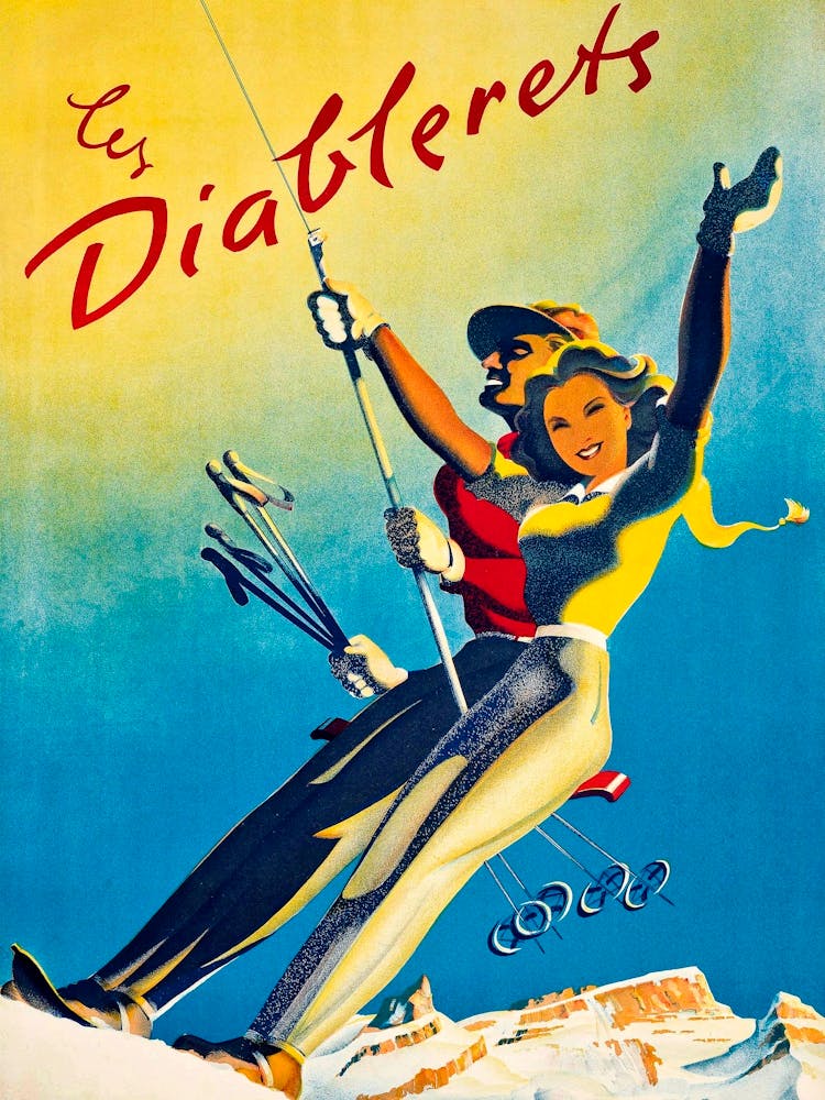 Skiing Couple At Diablerets, Switzerland