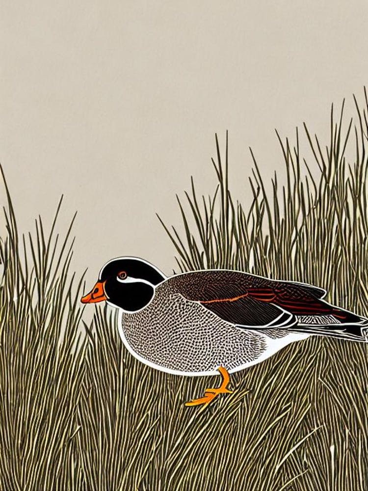 Wood Duck Linocut Bird