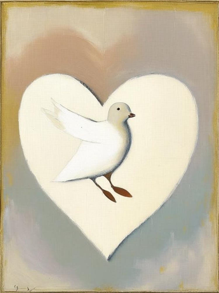 Peinture Abstraite Symbole Colombe et Cœur
