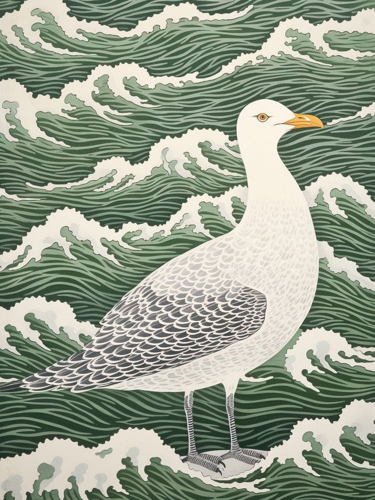 Ohara Koson Inspired Bird Painting Seagull 3
