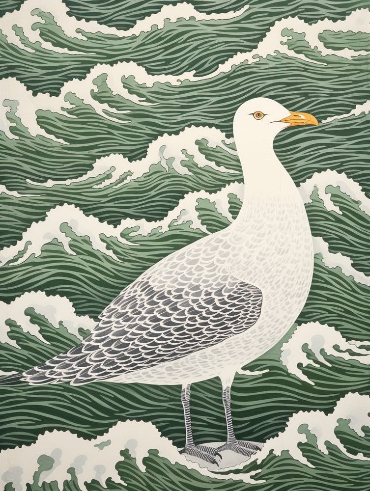 Ohara Koson Inspired Bird Painting Seagull 3