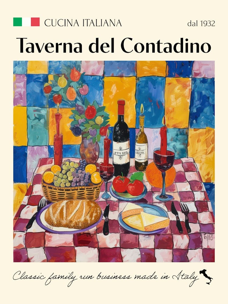 Taverna Del Contadino Trattoria Italian Poster Food Kitchen