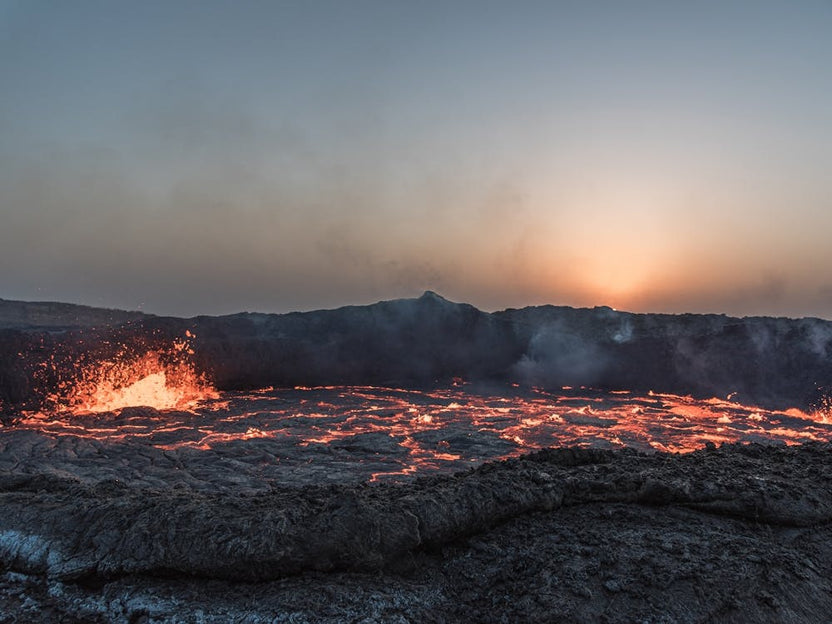Sunset Over A Lava Lake In Ethiopia In Africa