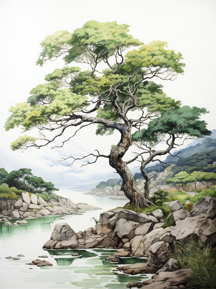 Iriomote Island In Okinawa, Japanese Brush Painting, Ukiyo E, Minimal 3