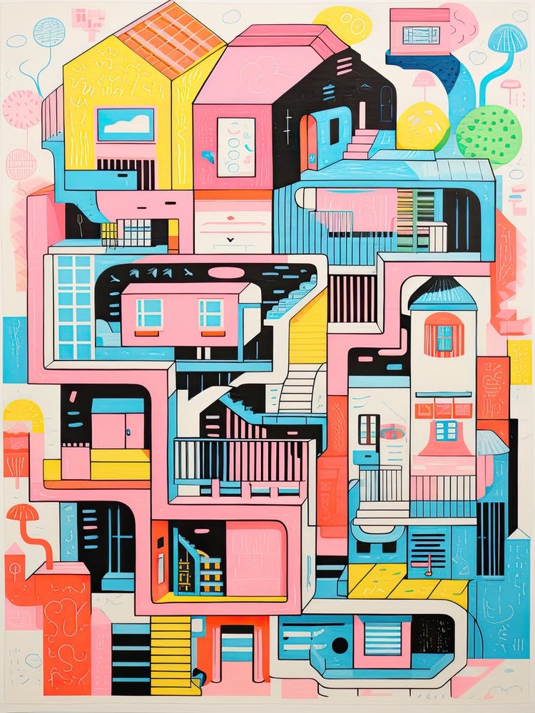 A House In Seoul, Abstract Risograph Style 4
