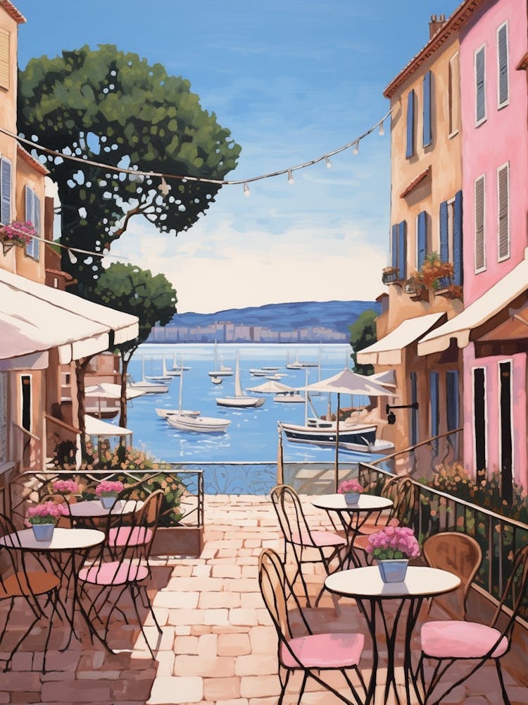 Saint Tropez France 1 Vintage Pink Travel Illustration