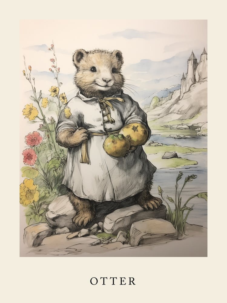 Beatrix Potter Inspired  Animal Watercolour Otter 2