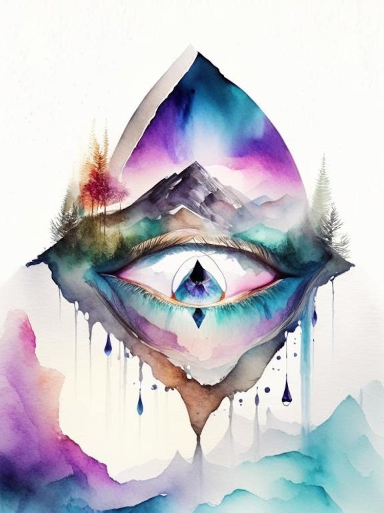 Surreal Landscape, Symbol, Third Eye Watercolour 1