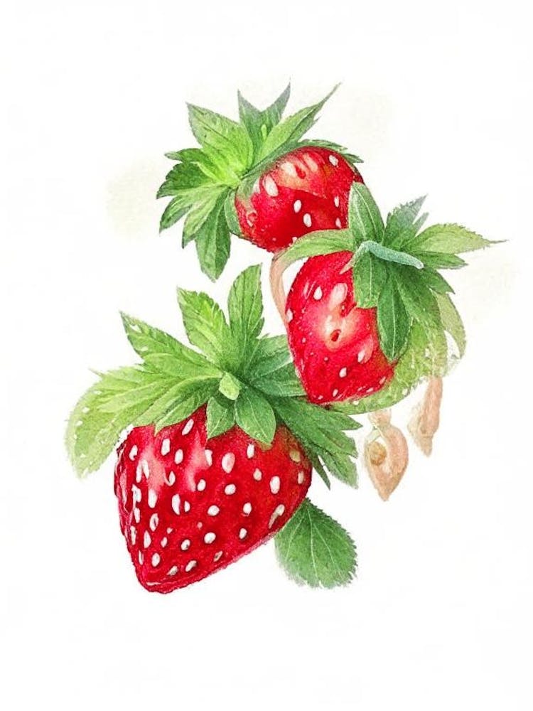 Fraises Remontantes, Plante, Aquarelle