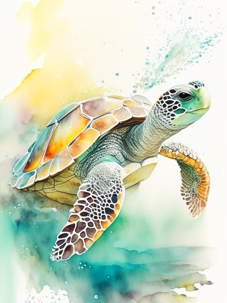 Hatching Sea Turtle, Sea Turtle Storybook Watercolours 1