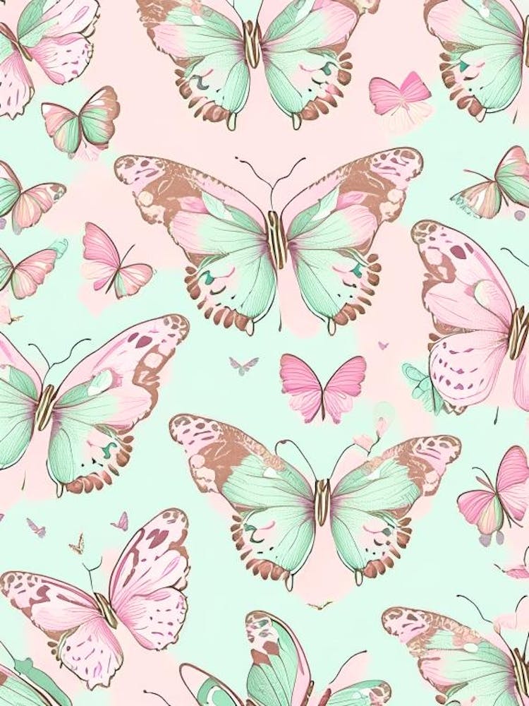 Butterflies Repeat Pattern Vintage Pastel 1