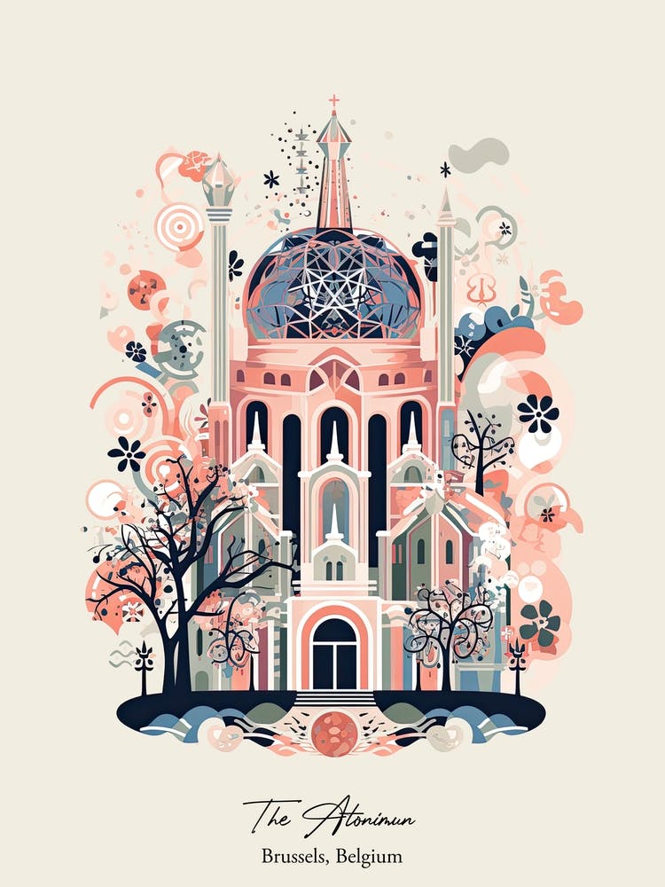 The Atonimun Brussels, Belgium Illustration Botanique Mignonne Voyage Affiche