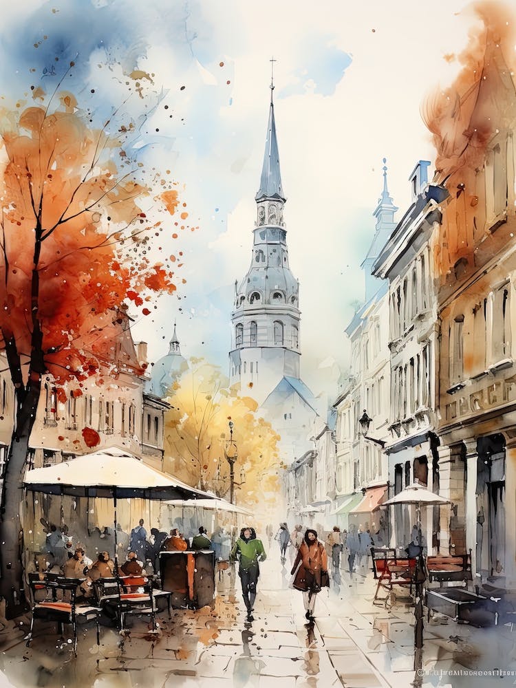 Riga Lettonie En Automne, Aquarelle 1