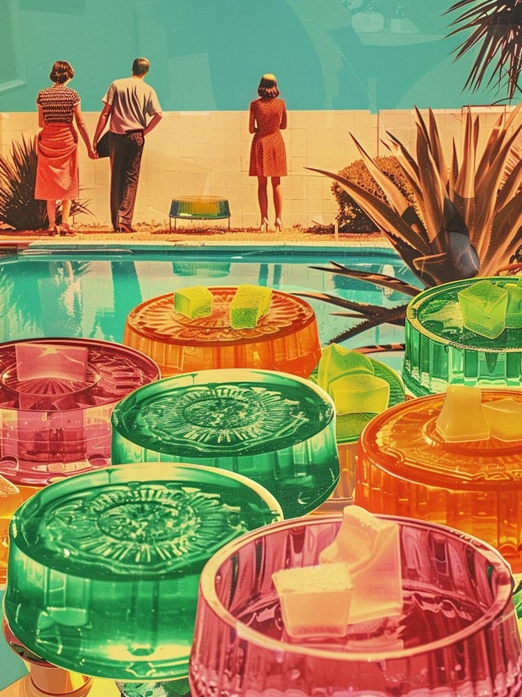 Wackelpudding-Dessertplatte Retro Collage 1