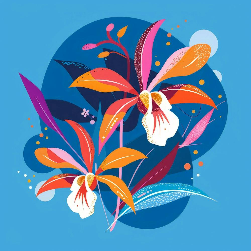 Orchids On Blue Background 1