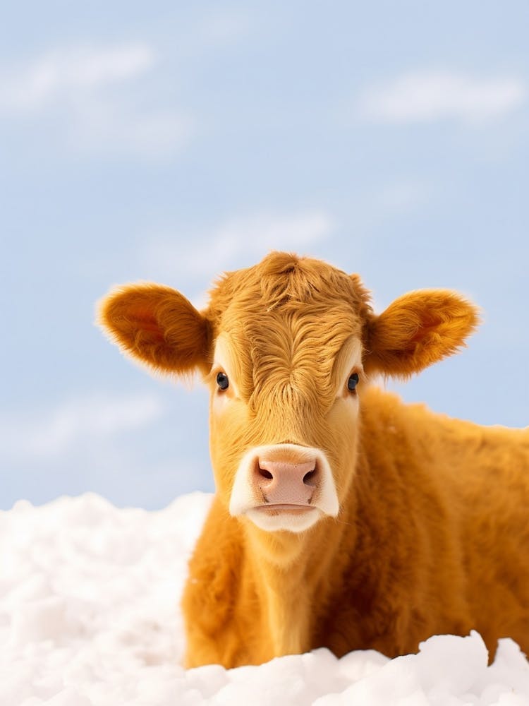 Yound Highland Cow Lying In The Snow