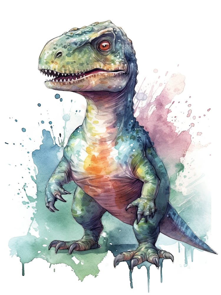 Tarbosaurus Tenerensis Cute Dinosaur Watercolour 3
