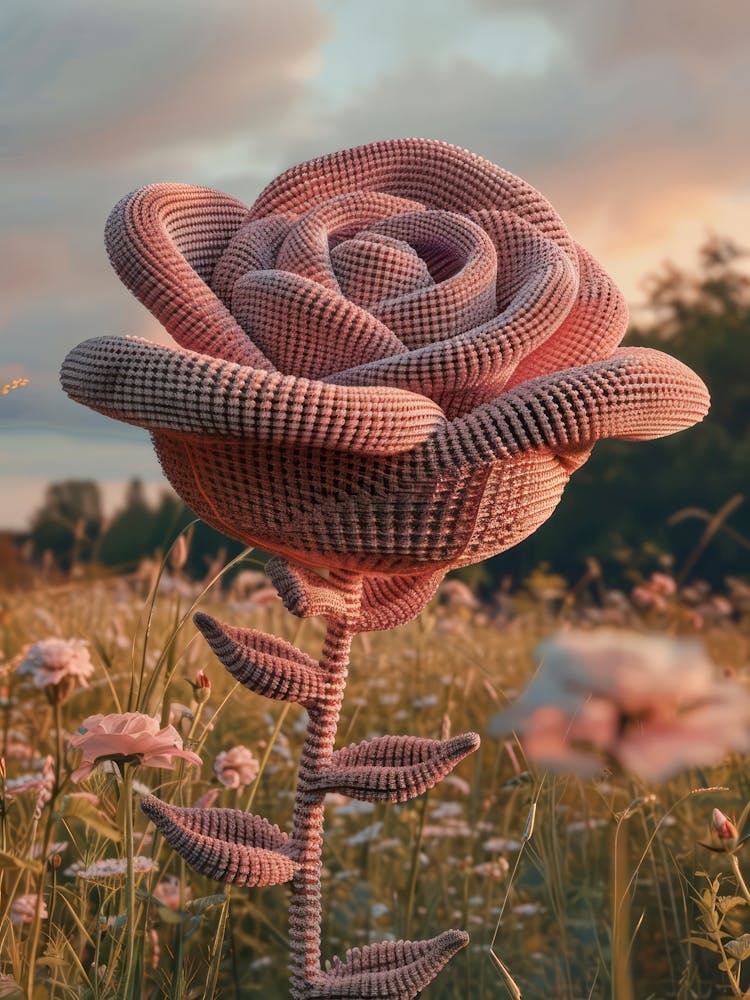 Pink Rose Knitted In Crochet 8