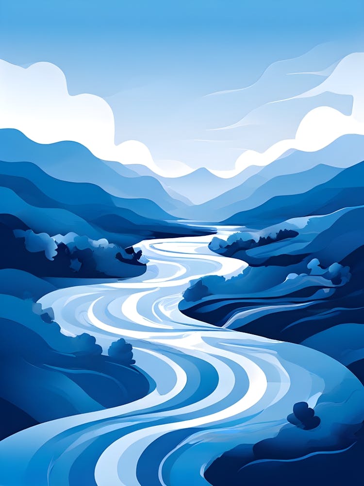 Blue River In The Mountains
