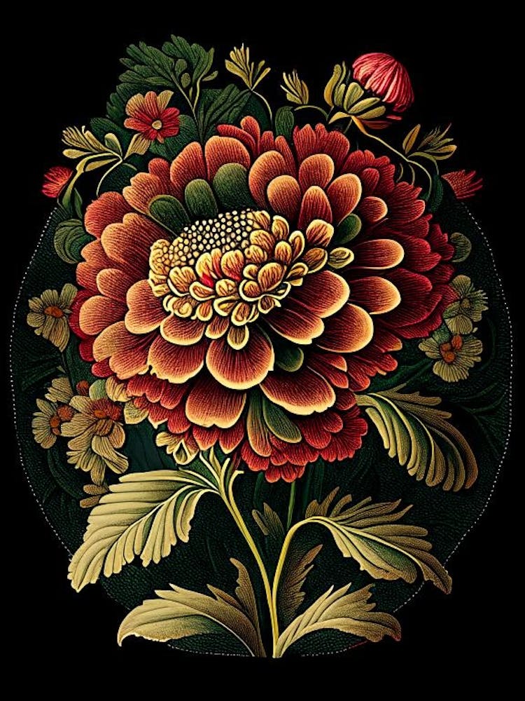 Zinnia Affiche florale botanique vintage Fleur