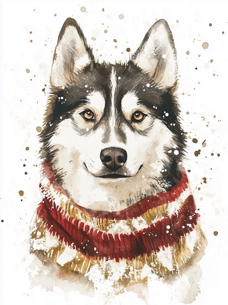 Husky Dog In Christmas Jumper Neutral