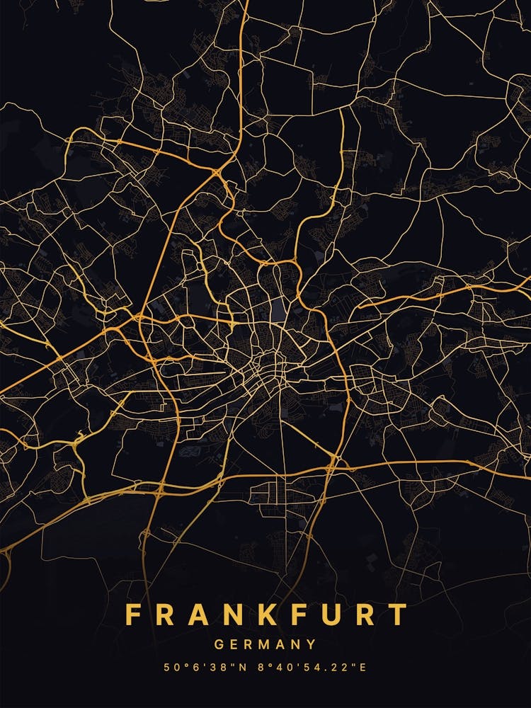 Frankfurt Germany Black And Gold Map